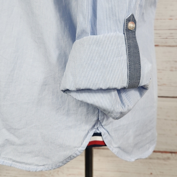Tommy Hilfiger Women’s Cotton Pinstripe Button Down Shirt Blue Size Xl - Picture 8 of 10